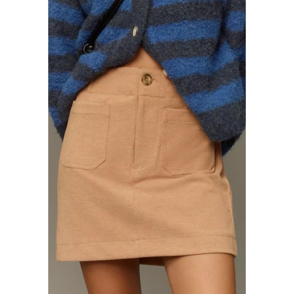 New Anthropologie Maeve The Colette Knit Mini Skirt Tan Brown Small